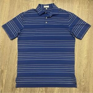 Peter Millar Polo Shirt Mens Medium Blue White Summer Comfort Golf Stretch Adult